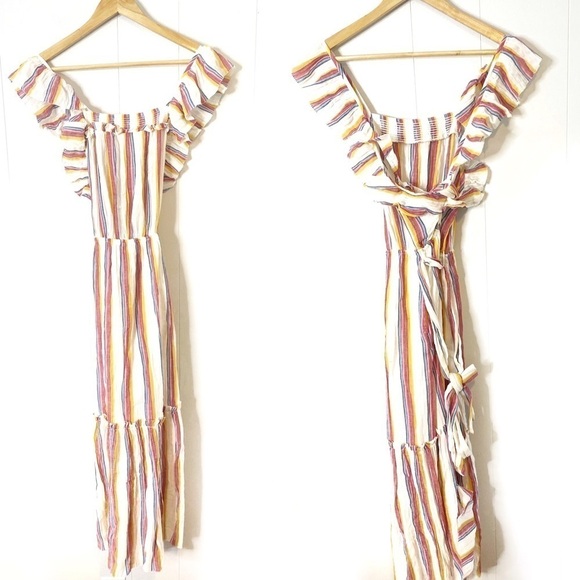 Saylor Dress NWOT Goldia Striped Criss Crossed Back Ruffle Midi Dress New - Picture 3 of 6